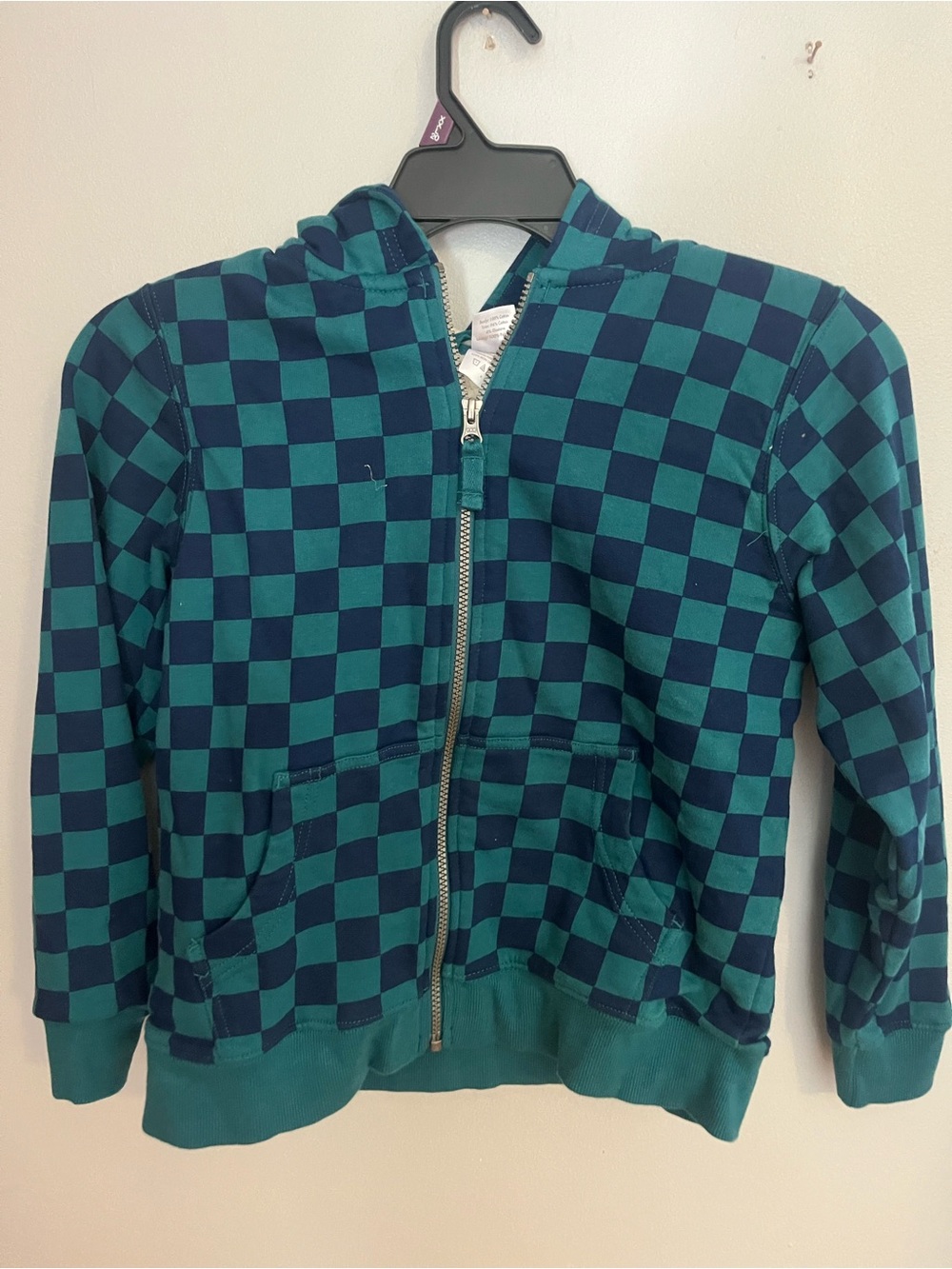 Hanna Andersson Checkerboard Zip Hoodie - Teal & Navy